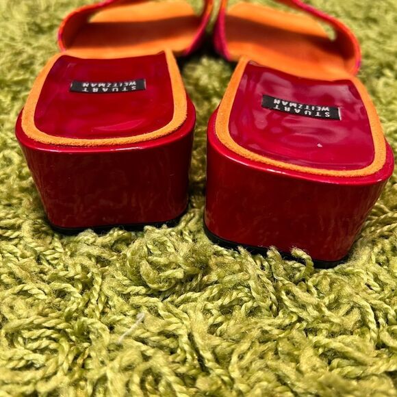 ♥️ STUART WEITZMAN Vintage Leather Orange Red Slip on Open Toe Sandals size 8 - Picture 7 of 13